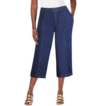Jessica London Women's Plus Size Curved Hem Crop Stretch Jeans Capri Pants  - 18 W, Indigo Blue : Target