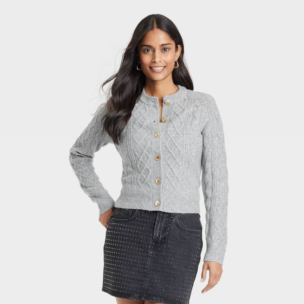 Women's Cashmere-Like Cable Stitch Cardigan - Universal Thread Gray XS