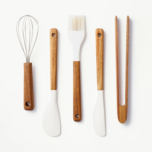 Natural Acacia Wooden Silicone Kitchen Cooking Utensils Set 8 Pcs