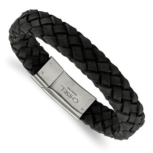 Black Bow Jewelry 12.5mm Stainless Steel Black, Brown or Red Leather Bracelet, 8.25 Inch - 1 of 2