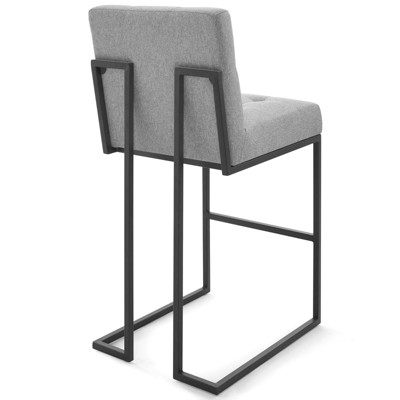 Privy Light Gray Tufted Upholstered Bar Stool with Black Metal Base