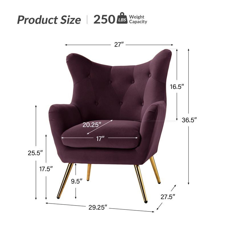 Godefroy Upholstery Accent Chair velvet with Wingback | Karat Home, 6 of 12