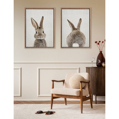Set of 2 Gold Framed Bunny Portrait and Tail Canvas Art