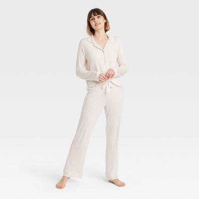 Women's Beautifully Soft Long Sleeve Notch Collar Top and Pants Pajama Set - Stars Above™ Light Pink M