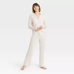 Women's Beautifully Soft Long Sleeve Notch Collar Top and Pants Pajama Set - Stars Above™ Light Pink XXL