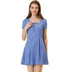 Allegra K Women's Printed Summer Casual Square Neck Short Sleeve Fit and Flare Dress - 1 of 4