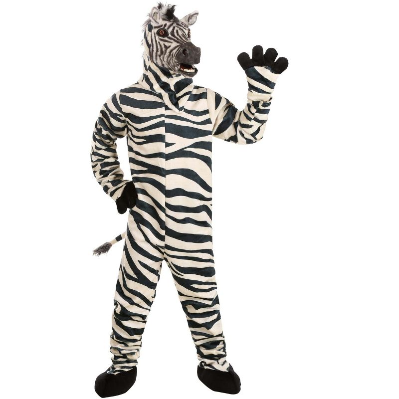 HalloweenCostumes.com One Size Fits Most   Zebra Suit with Mouth Mover Mask for Adults, Black/White, 2 of 12