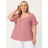 Agnes Orinda Women's Plus Size Gingham 1950s Sweetheart Neck Button Decor Short Sleeve Blouses - 3 of 4