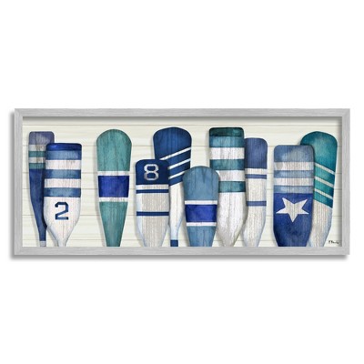 Stupell Industries Port Oars Nautical Blue Patterns Framed Giclee