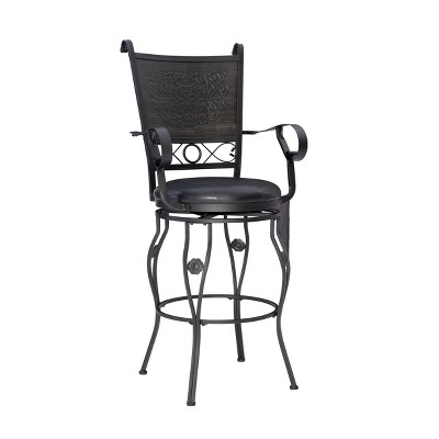 30" Big and Tall Tara Faux Leather Swivel Seat Barstool Black/Gray - Powell Company: Metal Frame, Foam Cushioned, Fixed Height
