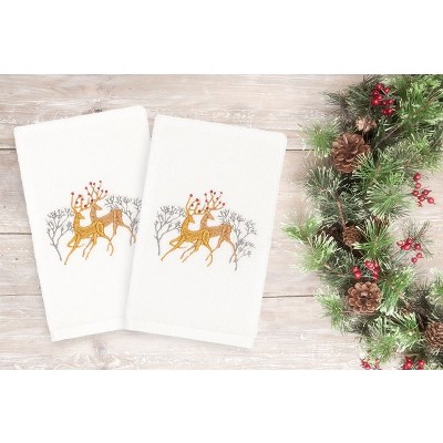 2pk Deer Pair Hand Towel Set White - Linum Home Textiles