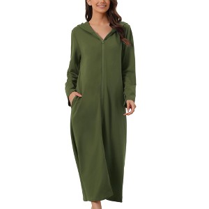 cheibear Women's Zip Up Sweatshirt Robe Hooded Long House Coat Bathrobe Fall Winter - 1 of 4