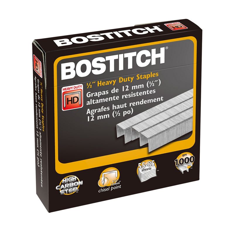 Bostitch Premium Heavy Duty Staples, 1/2", 1000 Per Pack, 3 Packs, 3 of 5
