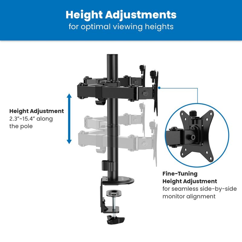 Mount-It! Dual Monitor Desk Mount, Dual Monitor Arm Fits 2 Monitors max. 32" / 19.8 Lbs., Full Motion Adjustment Monitor Mount with C-Clamp, Black, 5 of 11