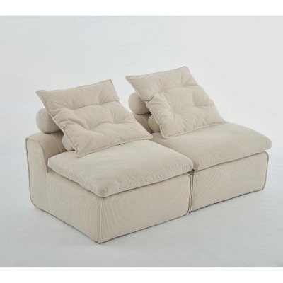 LIVAREEmlen Modular Sofa,Soft Corduroy Fabric,Neck Pillow-Back Lounge Sofa Chair,Reading Nook, or Apartment Living,2 Seats,Upholstered