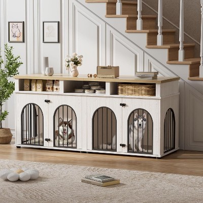 Acekool 71" Double Dog Crate Furniture, Heavy Duty Indoor Dog Kennel with Storage, Pet Cage End Table TV Stand