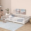 Twin Floor Bed with Fence and Door, Wood Montessori Toddler Bed for Kids, Low Platform Safety Guardrails for Transition-Baofuwish - 2 of 4