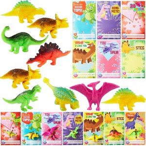 Joyfy 28 Packs Valentines Day Dinosaur Figure Toys with Cards, Valentines Day Gift Sets for Kids, Valentines Classroom Exchange Cards for Boys Girls - 1 of 4