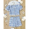 Blue Gingham Puff Sleeve Tweed Top and Short Set Mia Belle Girls - 3 of 4