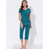 cheibear Women's Round Neck Loungewear with Capri Pants Pajama Set - 3 of 4