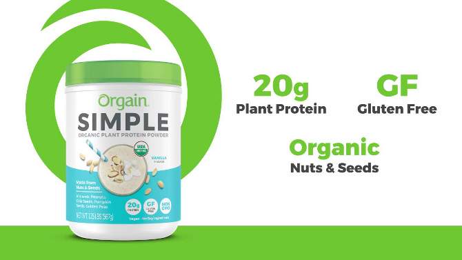 Orgain Organic Vegan Simple Ingredient Plant Based Protein Powder - Vanilla - 1.25lbs, 2 of 7, play video