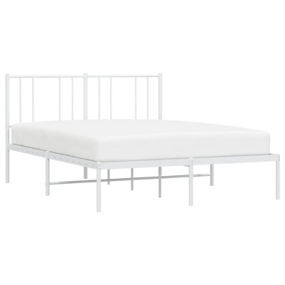 vidaXL Robust Steel Bed Frame with Headboard - Classic Style White, Supports Mattress Breathability