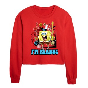 - SpongeBob SquarePants - I'm Ready Cropped Long Sleeve Crew Neck Sweatshirt - 1 of 4