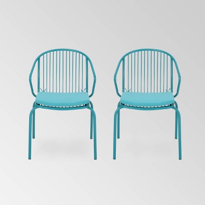 Boston 2pk Iron Modern Club Chairs with Cushions - Matte Teal/Teal - Christopher Knight Home