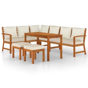 vidaXL Garden Dining Set Cream White, Natural Wood - 1 of 4