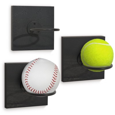 Americanflat Baseball Display for Wall Set of 3 - Ideal for Tennis Ball, Softball and Baseball - Space-Saving Sports Ball Organizer - Black
