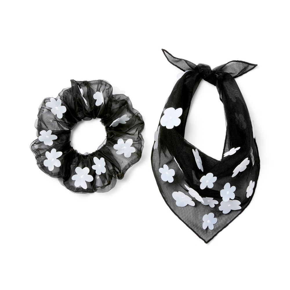 Photos - Hair Styling Product Organza Flower Scrunchie & Bandana Set - Black - The Cuddle Collab with Gh