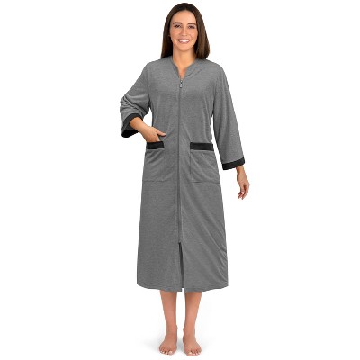 PAVILIA Women Zipper Robe, Loungewear Dress Lightweight Sleepwear Housecoat Nightgown Long Bathrobe, Jersey Robe with Pocket