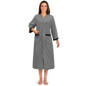 PAVILIA Women Zipper Robe, Loungewear Dress Lightweight Sleepwear Housecoat Nightgown Long Bathrobe, Jersey Robe with Pocket - 1 of 4