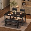 Dining Table Set for 4, Kitchen Table and 2 Upholstered Chairs with Bench, Wooden Rectangular Dining Room Set, Rustic Black - 3 of 4