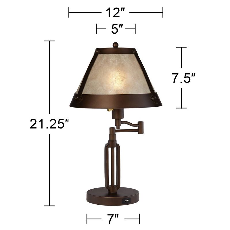 Franklin Iron Works Samuel Industrial Desk Lamp 21 1/4" High Bronze Swing Arm with USB Charging Port Natural Mica Shade for Bedroom Living Room House, 5 of 11