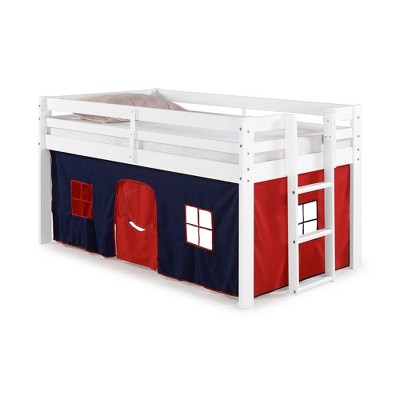 Twin Jasper Junior Loft Bed, White Frame and Playhouse Tent Blue/Red - Alaterre Furniture