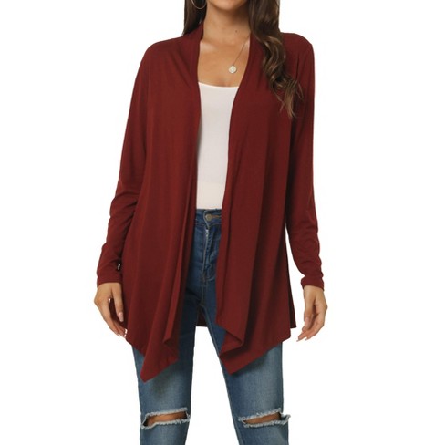 Seta T Women s Spring Fall Draped Open Front Casual Long Sleeve Lightweight Cardigan Wine Red Large Target