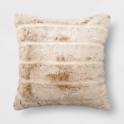 Textured Marled Faux Fur Square Throw Pillow Burlap Brown - Threshold™