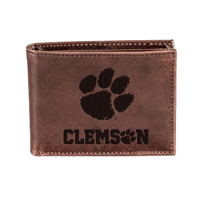 Evergreen NCAA Clemson Tigers Brown Leather Bifold Wallet Officially Licensed with Gift Box