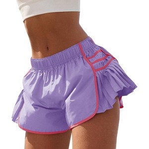 Imily Bela Womens Pleated Workout Shorts with Contrast Stitch Quick Dry Gym Running Shorts Elastic Waist - 1 of 4