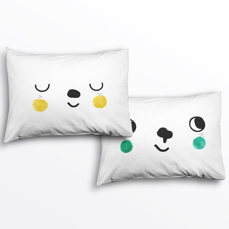 2 Pillowcase Set: Happy Face Design - 100% Cotton Sateen - Rookie Humans., 1 of 8