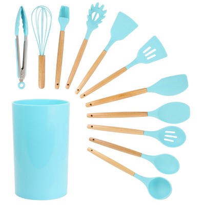 MegaChef Mint Green Silicone and Wood Cooking Utensils (Set of 12)