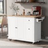 53.9" Kitchen Island with Drop Leaf, Kitchen Island Cart with Internal Storage Shelves and 3-Tier Pull-Out Cabinet Organizer - ModernLuxe - 4 of 4