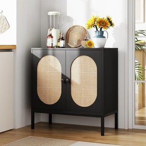 Sideboard Buffet Cabinet, Wooden Storage Cabinet with Natural Rattan Doors, Double-layer Sideboard with Solid Metal Feet,  for Hallway, Living Room - 1 of 4