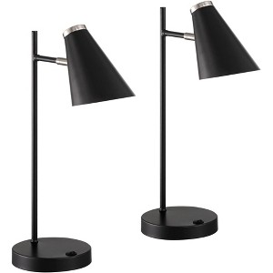 360 Lighting Duke 20 3/4" High Small Mid Century Modern Desk Lamps Set of 2 USB Port Black Nickel Finish Metal Home Office Living Room Charging - 1 of 4
