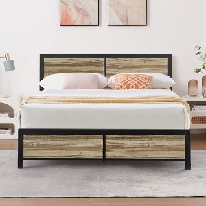 Twin/Full/Queen Size Bed Frame with Wood Headboard and Footboard, 14 Inch Platform Mattress Foundation, No Box Spring Needed Bed - 1 of 4