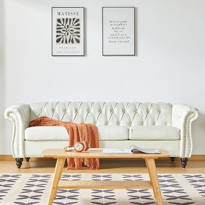 ORRD Chesterfield Sofa Faux Leather, Modern PU Tufted Couch 3 Seater with Rolled Arms and Nailhead for Living Room, Bedroom, Office, Apartment
