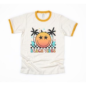 Simply Sage Market Women's Retro Beach Vibes Checkered Ringer Tee - 1 of 2