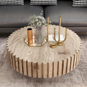 31.5'' Round Coffee Table with Grooved Edge,Wood Grain Textured Center Table for Living Room-Baofuwish - 1 of 4