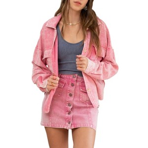 August Sky Women's Mineral Wash Button Up Shacket - 1 of 4